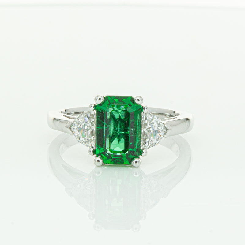 18ct White Gold Emerald & Diamond Three Stone Ring-Ring-Walker & Hall