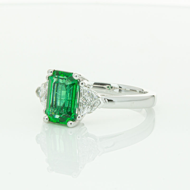 18ct White Gold Emerald & Diamond Three Stone Ring-Ring-Walker & Hall