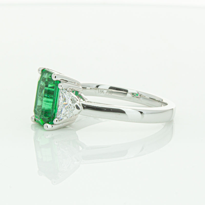 18ct White Gold Emerald & Diamond Three Stone Ring-Ring-Walker & Hall