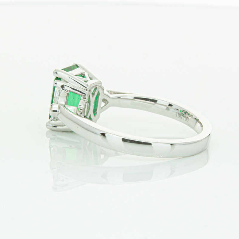18ct White Gold Emerald & Diamond Three Stone Ring-Ring-Walker & Hall
