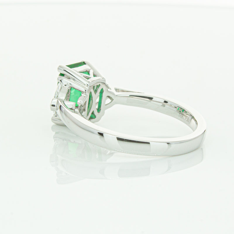 18ct White Gold Emerald & Diamond Three Stone Ring-Ring-Walker & Hall
