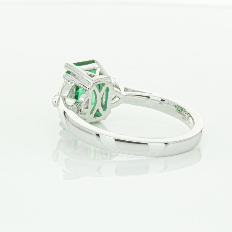 18ct White Gold Emerald & Diamond Three Stone Ring-Ring-Walker & Hall
