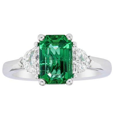 18ct White Gold Emerald & Diamond Three Stone Ring-Ring-Walker & Hall