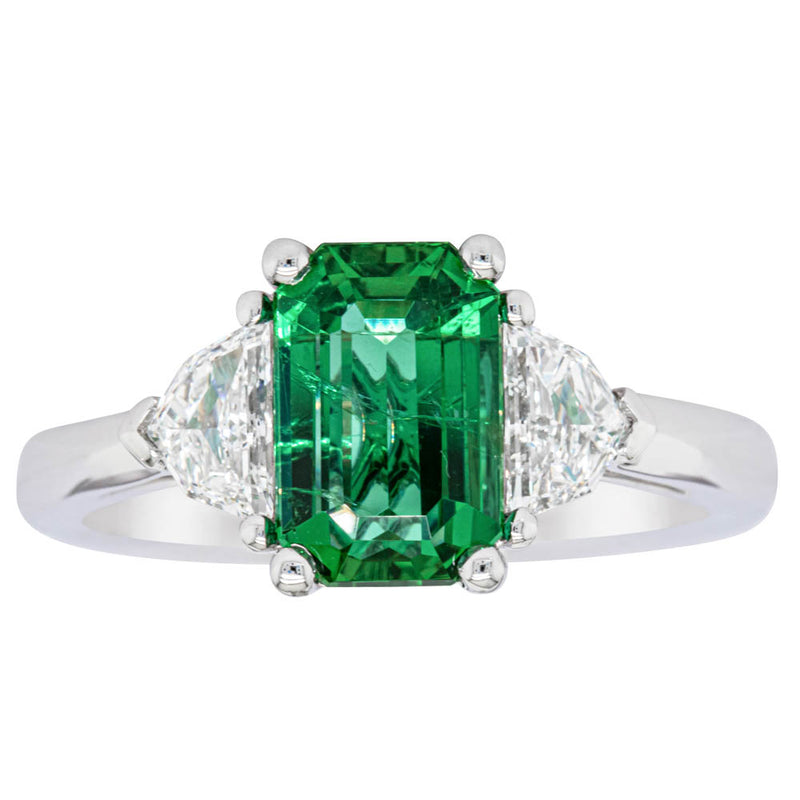 18ct White Gold Emerald & Diamond Three Stone Ring-Ring-Walker & Hall
