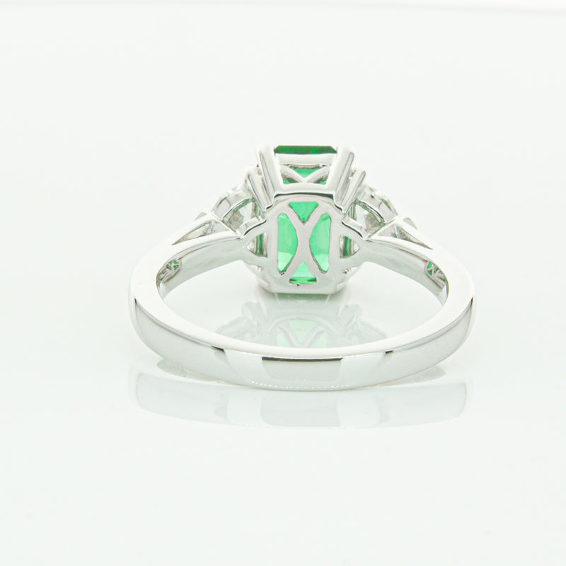 18ct White Gold Emerald & Diamond Three Stone Ring-Ring-Walker & Hall