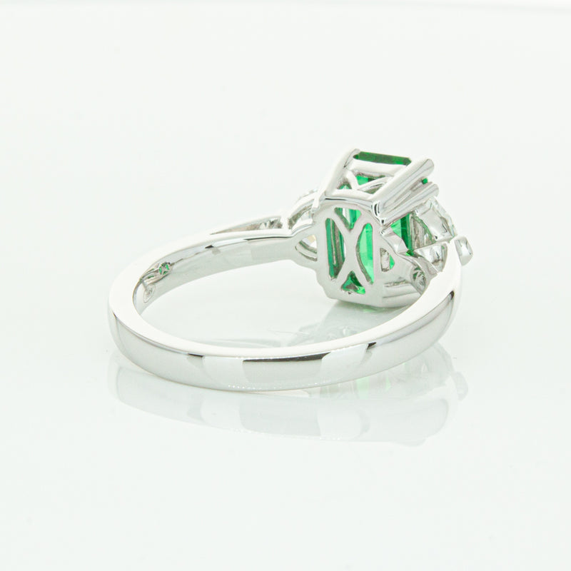 18ct White Gold Emerald & Diamond Three Stone Ring-Ring-Walker & Hall