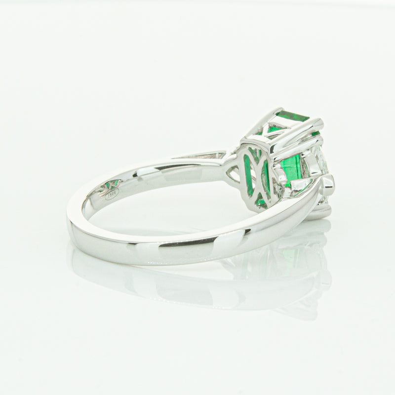 18ct White Gold Emerald & Diamond Three Stone Ring-Ring-Walker & Hall