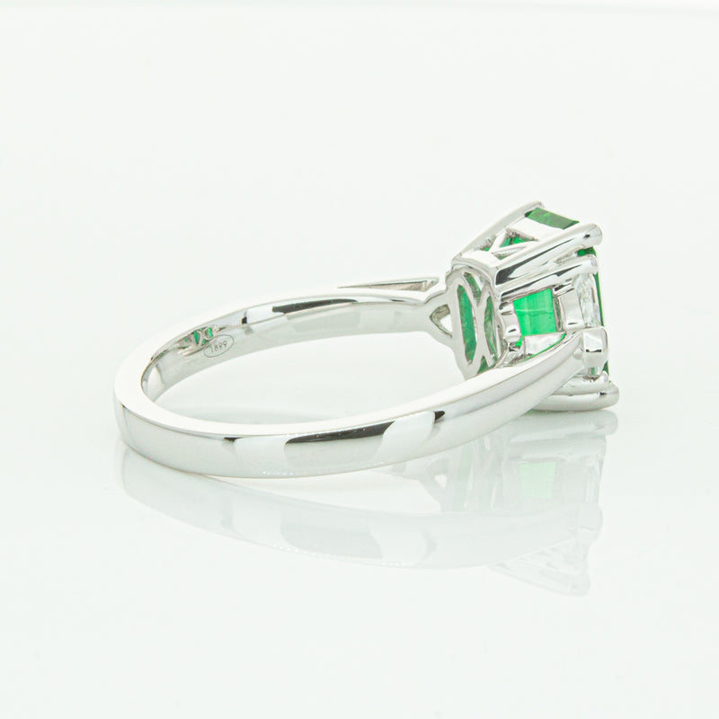 18ct White Gold Emerald & Diamond Three Stone Ring-Ring-Walker & Hall