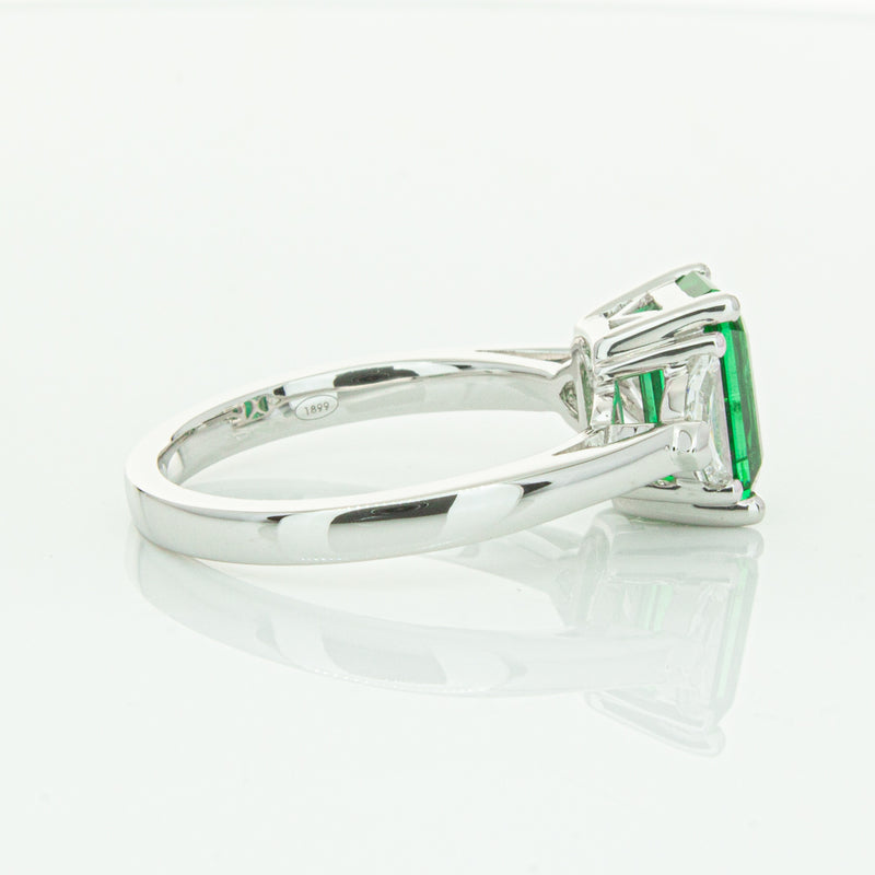 18ct White Gold Emerald & Diamond Three Stone Ring-Ring-Walker & Hall