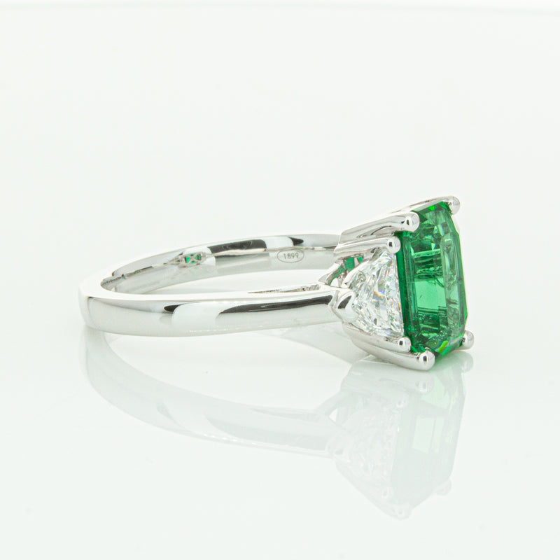 18ct White Gold Emerald & Diamond Three Stone Ring-Ring-Walker & Hall