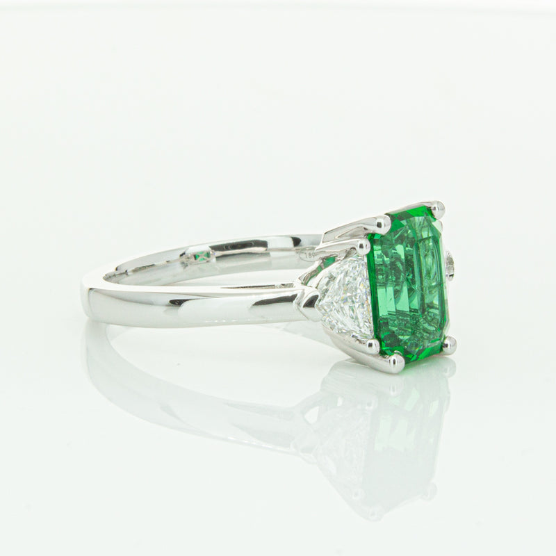 18ct White Gold Emerald & Diamond Three Stone Ring-Ring-Walker & Hall