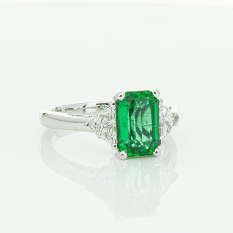 18ct White Gold Emerald & Diamond Three Stone Ring-Ring-Walker & Hall