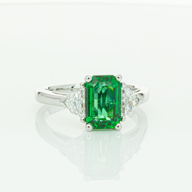 18ct White Gold Emerald & Diamond Three Stone Ring-Ring-Walker & Hall