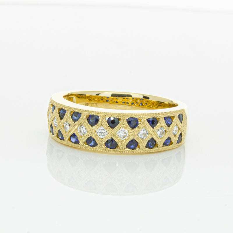 18ct Yellow Gold Sapphire & Diamond Honour Band-Ring-Walker & Hall