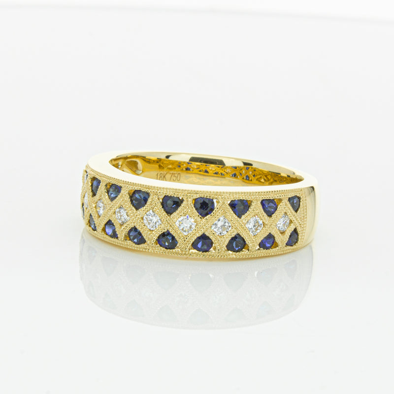 18ct Yellow Gold Sapphire & Diamond Honour Band-Ring-Walker & Hall