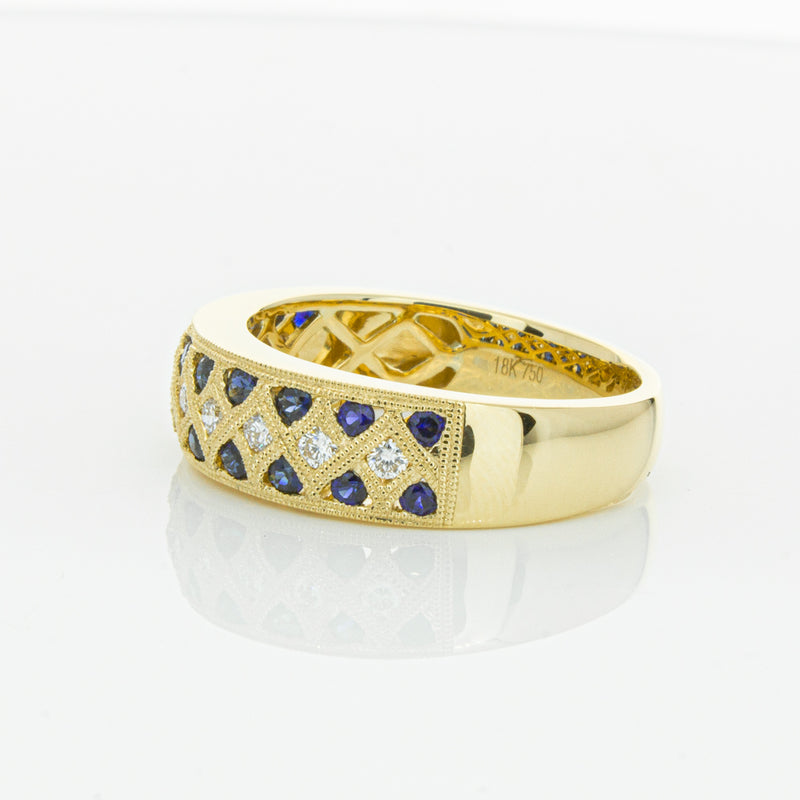 18ct Yellow Gold Sapphire & Diamond Honour Band-Ring-Walker & Hall