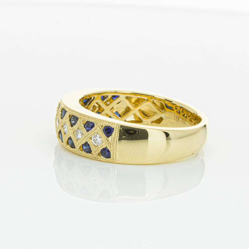 18ct Yellow Gold Sapphire & Diamond Honour Band-Ring-Walker & Hall