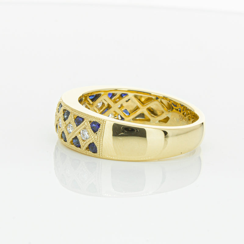 18ct Yellow Gold Sapphire & Diamond Honour Band-Ring-Walker & Hall