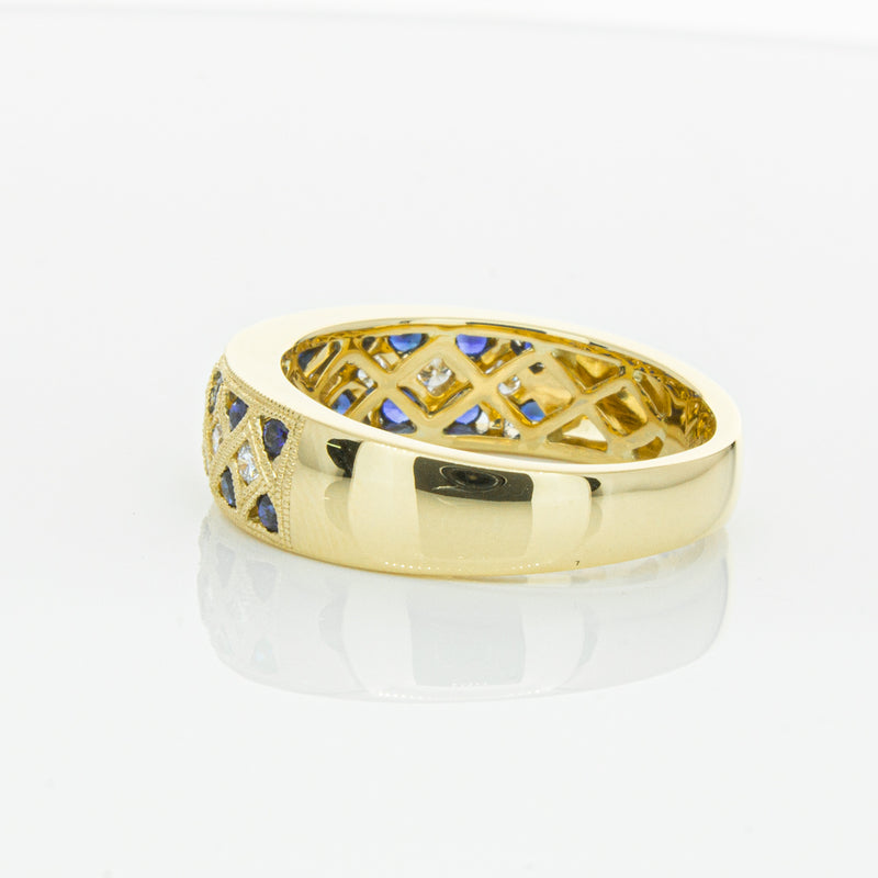 18ct Yellow Gold Sapphire & Diamond Honour Band-Ring-Walker & Hall