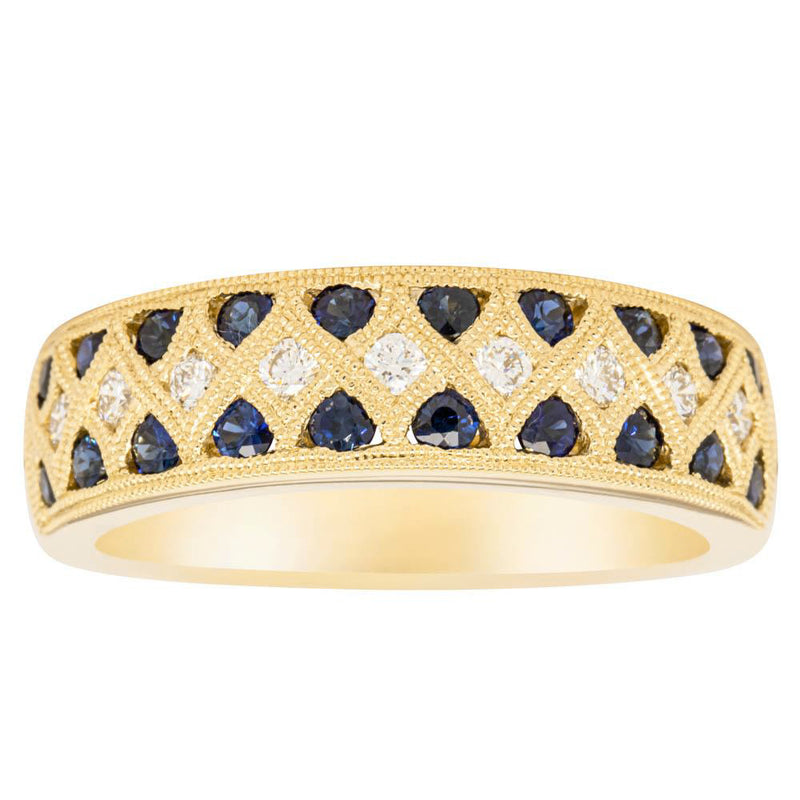 18ct Yellow Gold Sapphire & Diamond Honour Band-Ring-Walker & Hall