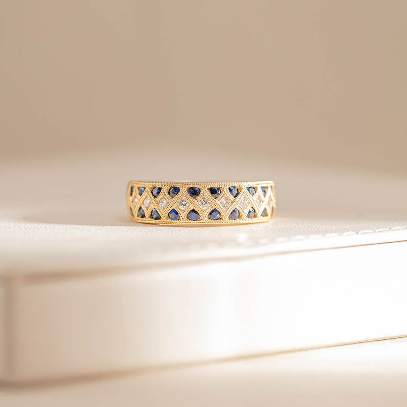 18ct Yellow Gold Sapphire & Diamond Honour Band-Ring-Walker & Hall