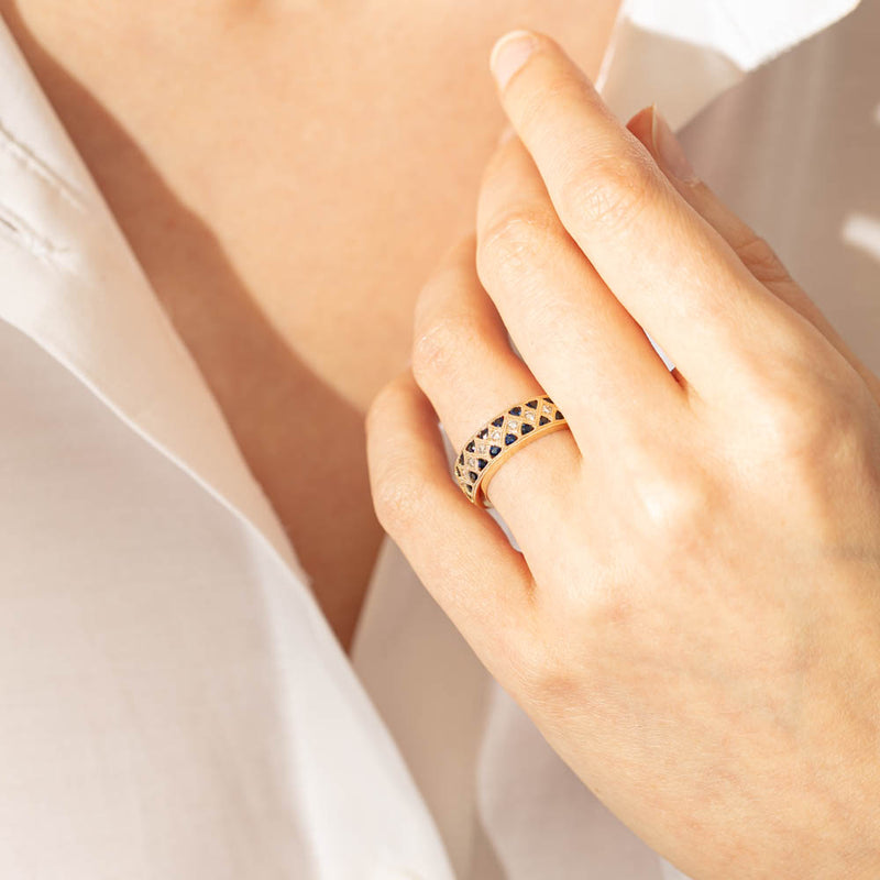 18ct Yellow Gold Sapphire & Diamond Honour Band-Ring-Walker & Hall