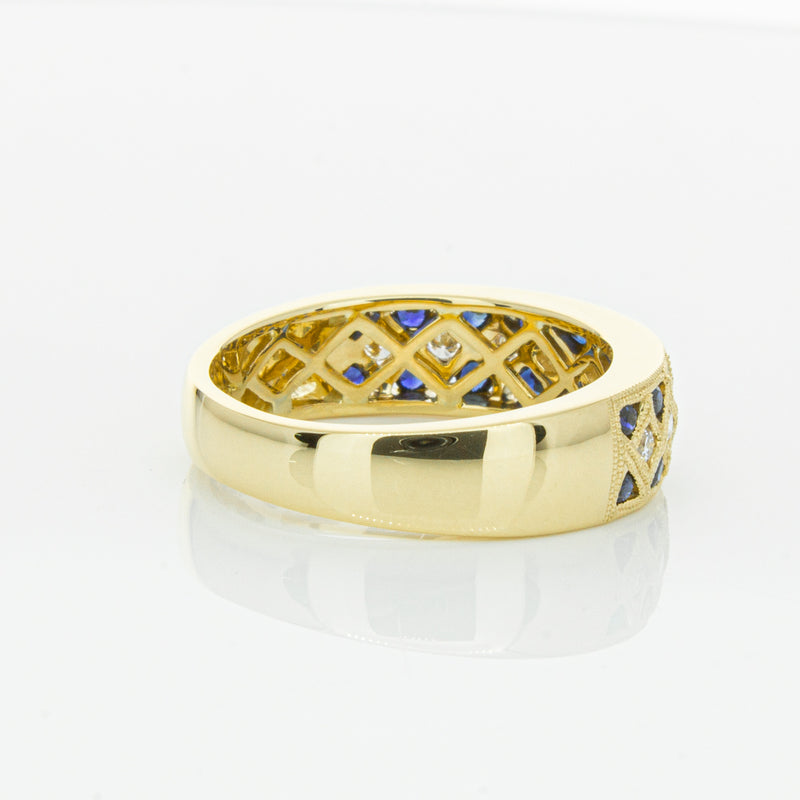 18ct Yellow Gold Sapphire & Diamond Honour Band-Ring-Walker & Hall