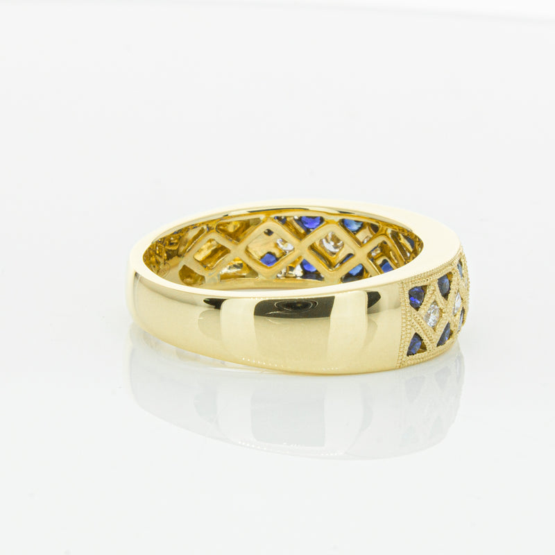 18ct Yellow Gold Sapphire & Diamond Honour Band-Ring-Walker & Hall