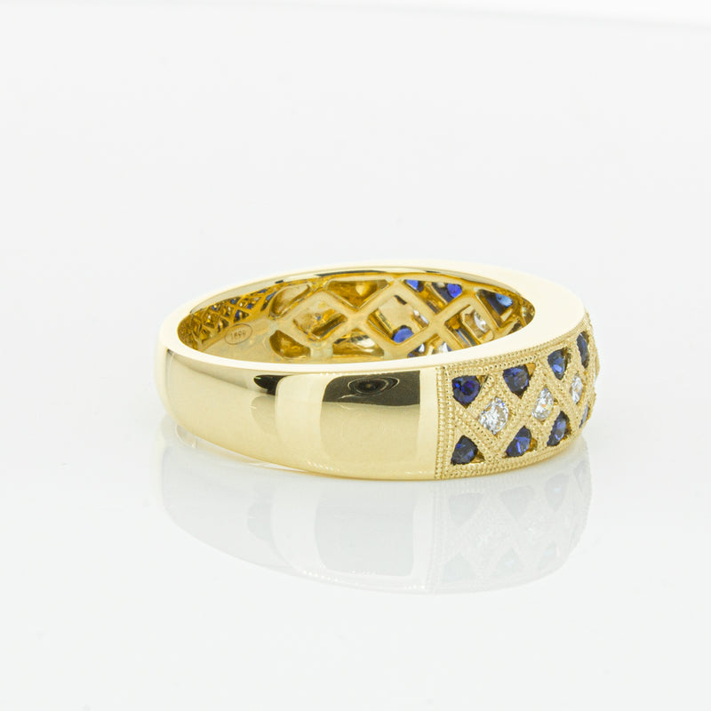 18ct Yellow Gold Sapphire & Diamond Honour Band-Ring-Walker & Hall