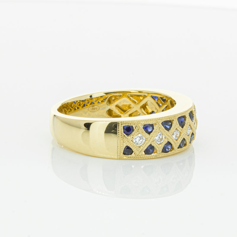 18ct Yellow Gold Sapphire & Diamond Honour Band-Ring-Walker & Hall