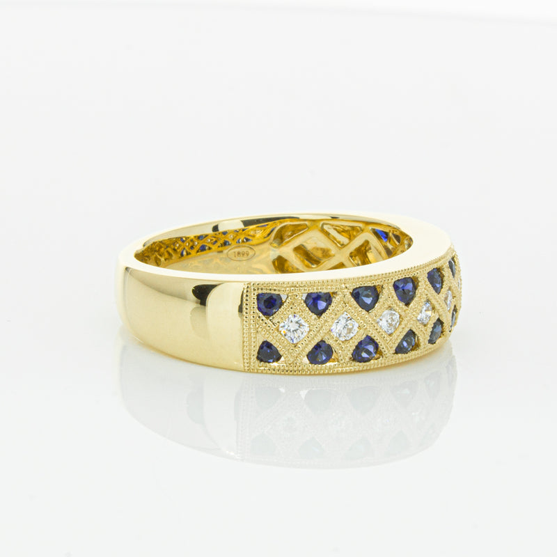 18ct Yellow Gold Sapphire & Diamond Honour Band-Ring-Walker & Hall