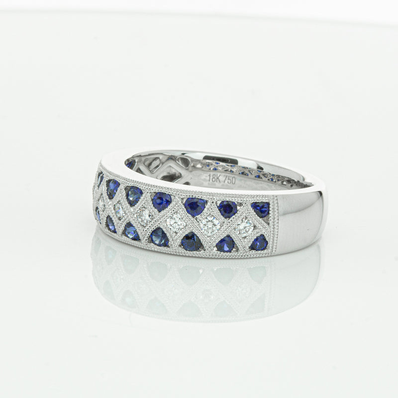 18ct White Gold Sapphire & Diamond Honour Band-Ring-Walker & Hall