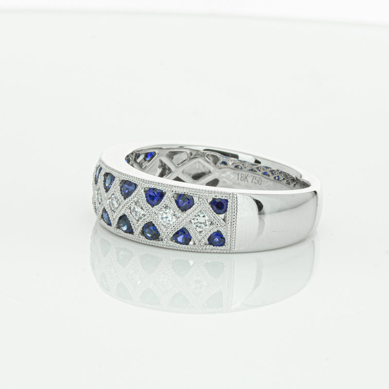 18ct White Gold Sapphire & Diamond Honour Band-Ring-Walker & Hall