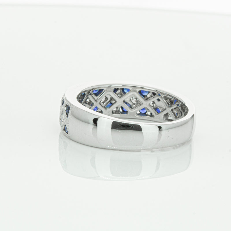 18ct White Gold Sapphire & Diamond Honour Band-Ring-Walker & Hall