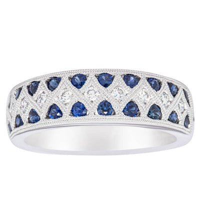 18ct White Gold Sapphire & Diamond Honour Band-Ring-Walker & Hall