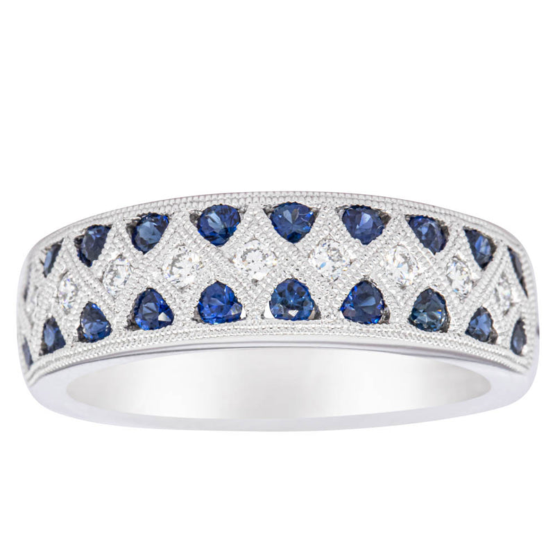 18ct White Gold Sapphire & Diamond Honour Band-Ring-Walker & Hall