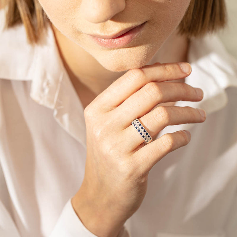 18ct White Gold Sapphire & Diamond Honour Band-Ring-Walker & Hall