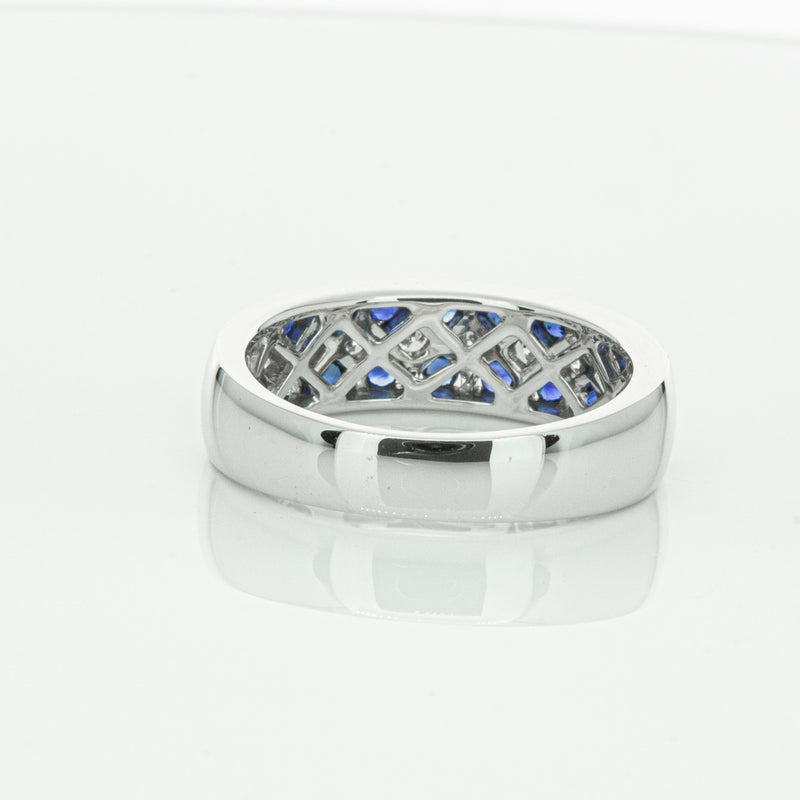 18ct White Gold Sapphire & Diamond Honour Band-Ring-Walker & Hall