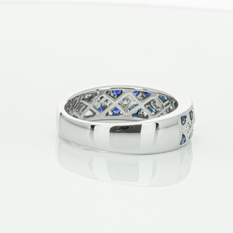 18ct White Gold Sapphire & Diamond Honour Band-Ring-Walker & Hall