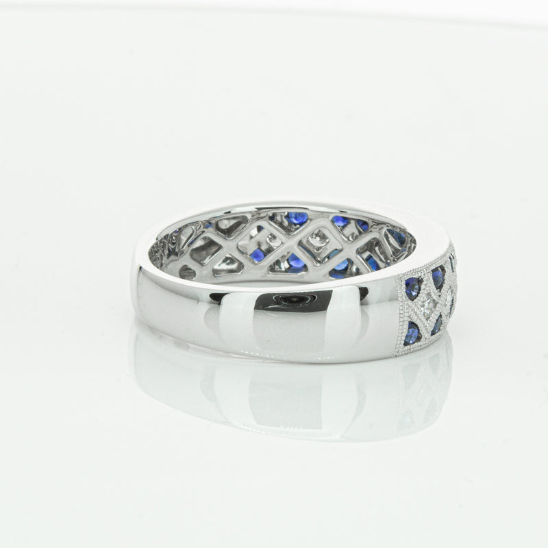 18ct White Gold Sapphire & Diamond Honour Band-Ring-Walker & Hall