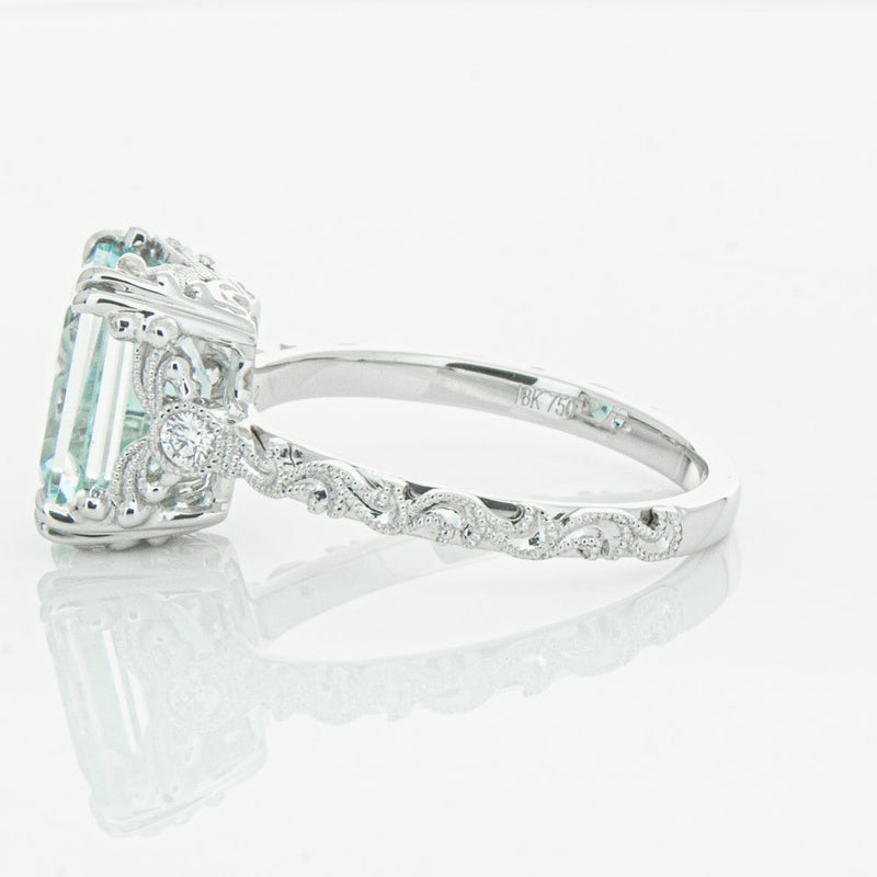 18ct White Gold Aquamarine & Diamond Romanov Ring-Ring-Walker & Hall