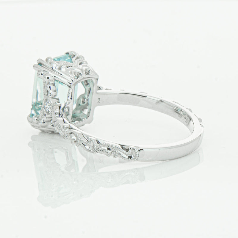 18ct White Gold Aquamarine & Diamond Romanov Ring-Ring-Walker & Hall