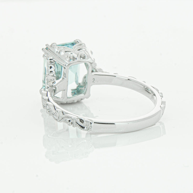 18ct White Gold Aquamarine & Diamond Romanov Ring-Ring-Walker & Hall