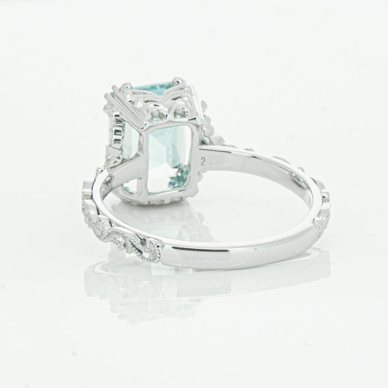 18ct White Gold Aquamarine & Diamond Romanov Ring-Ring-Walker & Hall
