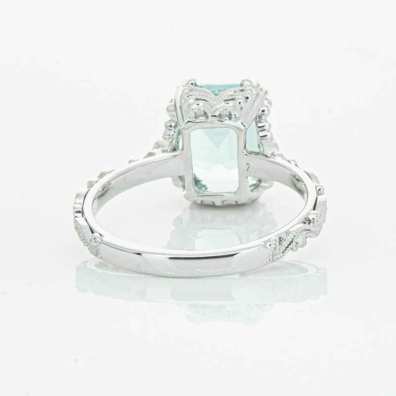18ct White Gold Aquamarine & Diamond Romanov Ring-Ring-Walker & Hall