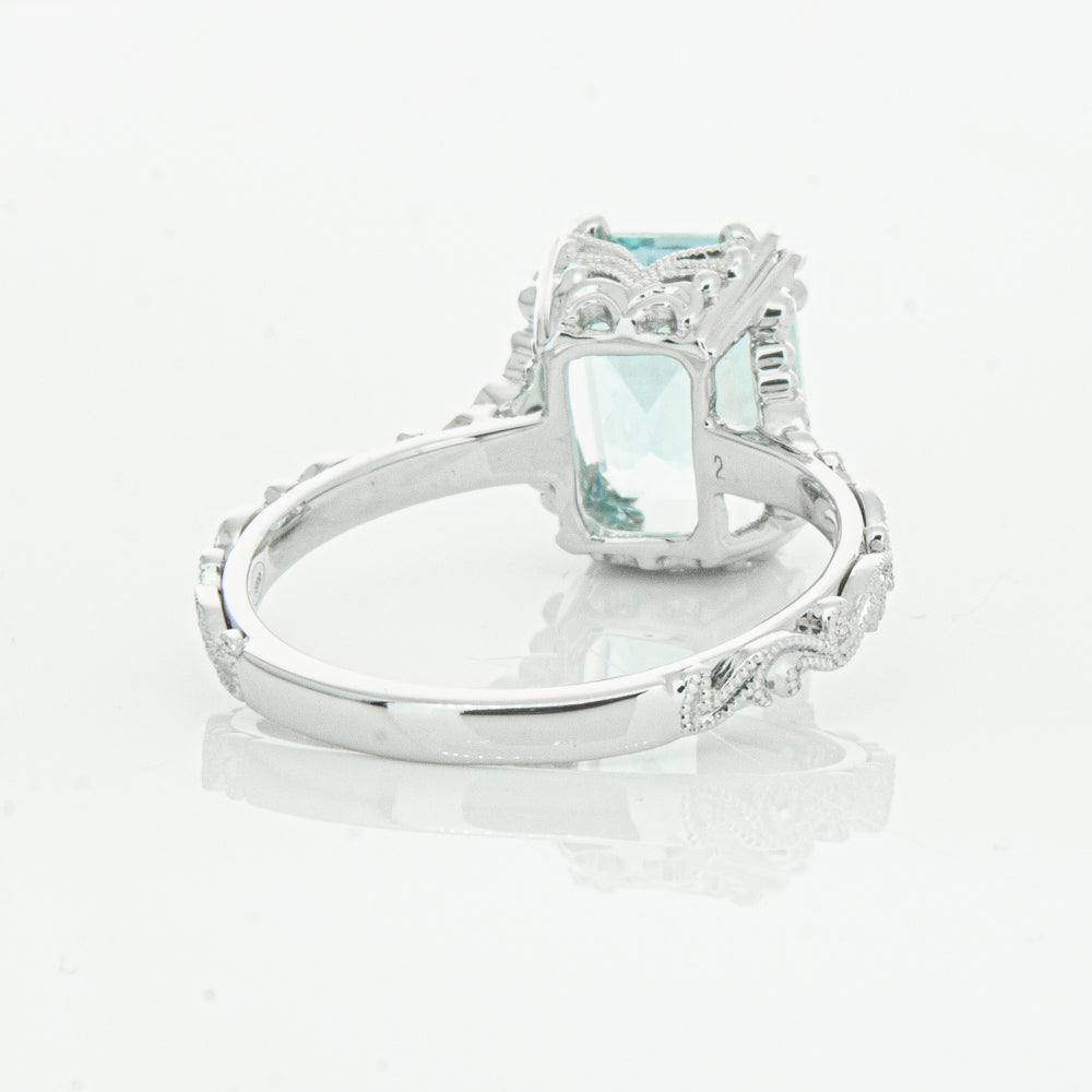 18ct White Gold Aquamarine & Diamond Romanov Ring-Ring-Walker & Hall