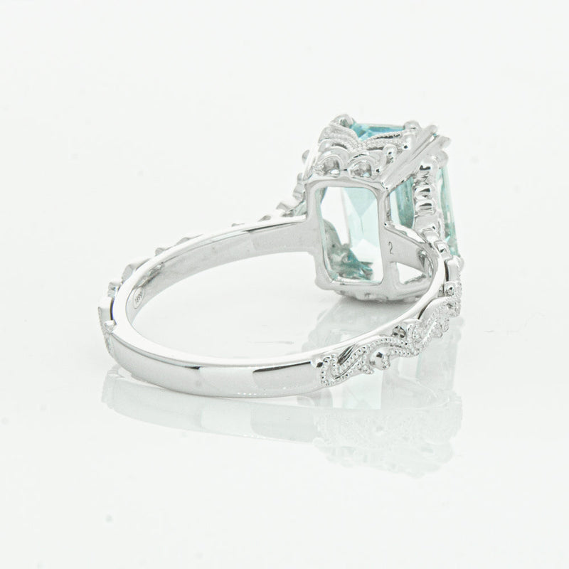 18ct White Gold Aquamarine & Diamond Romanov Ring-Ring-Walker & Hall