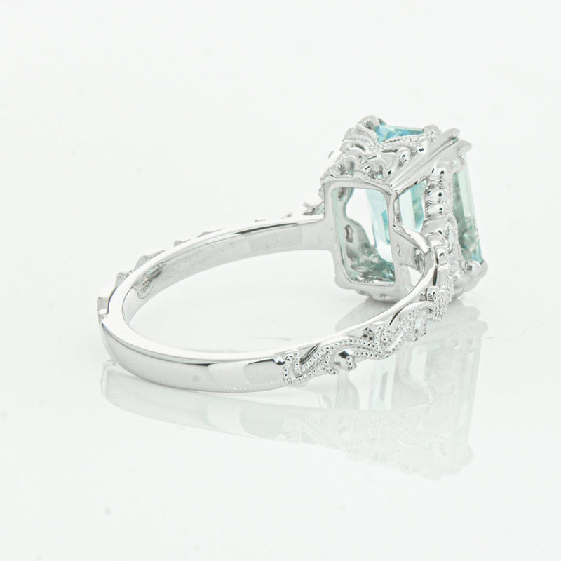 18ct White Gold Aquamarine & Diamond Romanov Ring-Ring-Walker & Hall