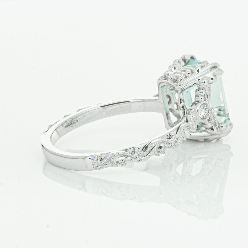 18ct White Gold Aquamarine & Diamond Romanov Ring-Ring-Walker & Hall