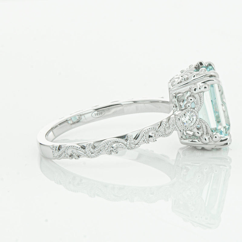 18ct White Gold Aquamarine & Diamond Romanov Ring-Ring-Walker & Hall